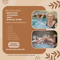 Spa Full Day + Desayuno + Almuerzo + Once + Masaje de Relajación de 30 Minutos