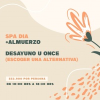 Spa Día + Almuerzo + Desayuno u Once (Tú escoges 1 alternativa de estas dos)